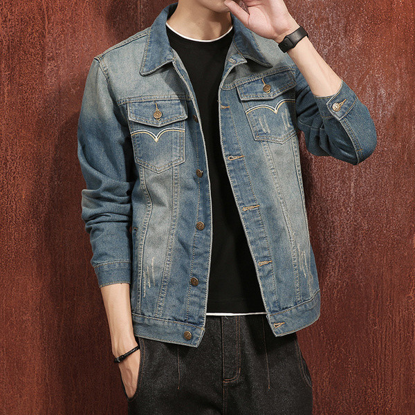 Ανδρικό καθημερινό μπουφάν τζιν σε στυλ ρετρό + μικρές τσέπες