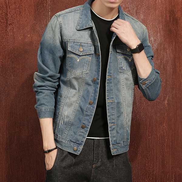 Ανδρικό καθημερινό μπουφάν τζιν σε στυλ ρετρό + μικρές τσέπες