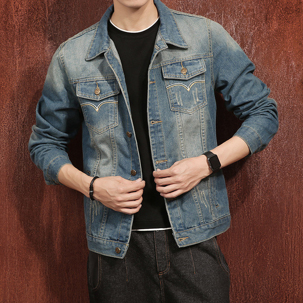 Ανδρικό καθημερινό μπουφάν τζιν σε στυλ ρετρό + μικρές τσέπες