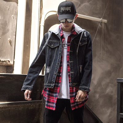 Мъжко ежедневно дънково яке с практична качулка