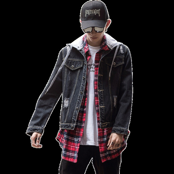 Мъжко ежедневно дънково яке с практична качулка