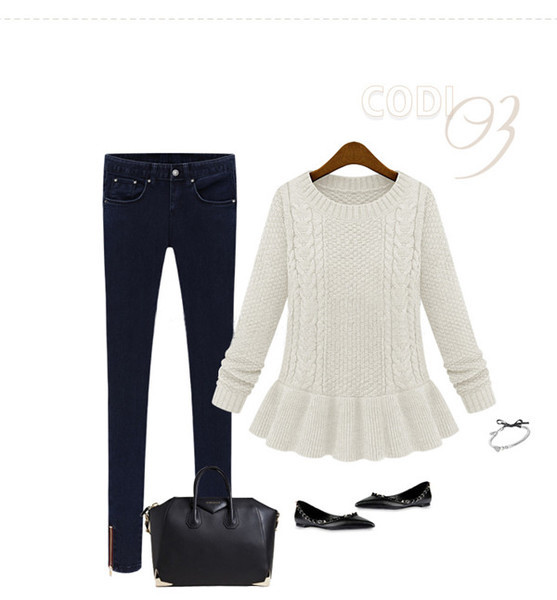 Стилен плетен дамски пуловер в три цвята