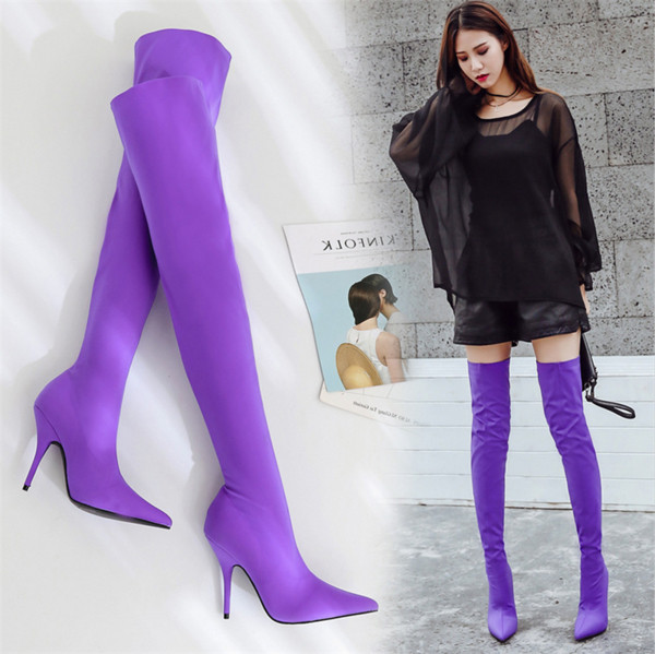 Ефирни дамски дълги ботуши с тънък висок ток