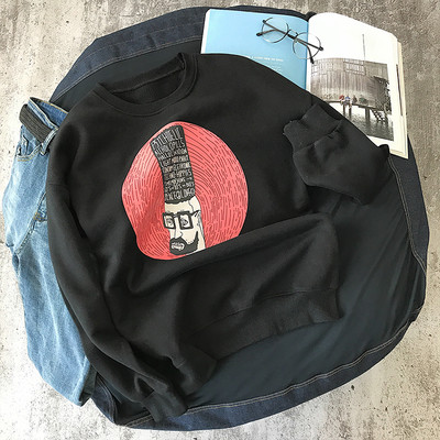 Есенна мъжка блуза в три цвята с апликация и О-образно деколте