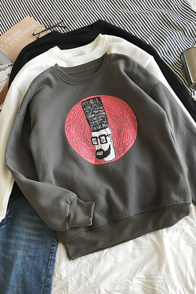 Есенна мъжка блуза в три цвята с апликация и О-образно деколте