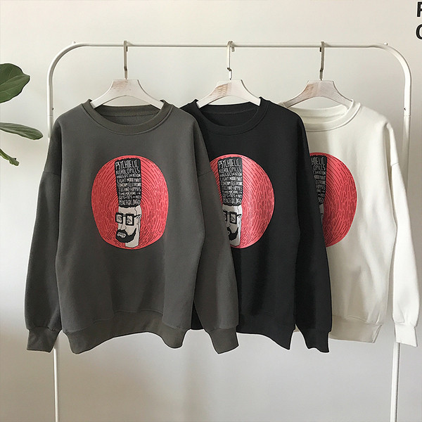 Есенна мъжка блуза в три цвята с апликация и О-образно деколте