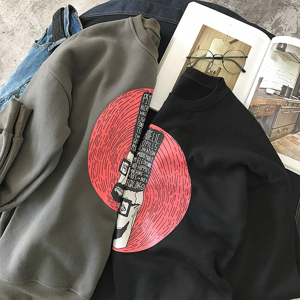 Есенна мъжка блуза в три цвята с апликация и О-образно деколте