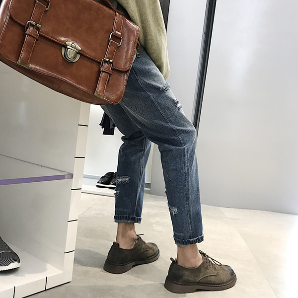 Мъжки дънки - накъсани в син цвят