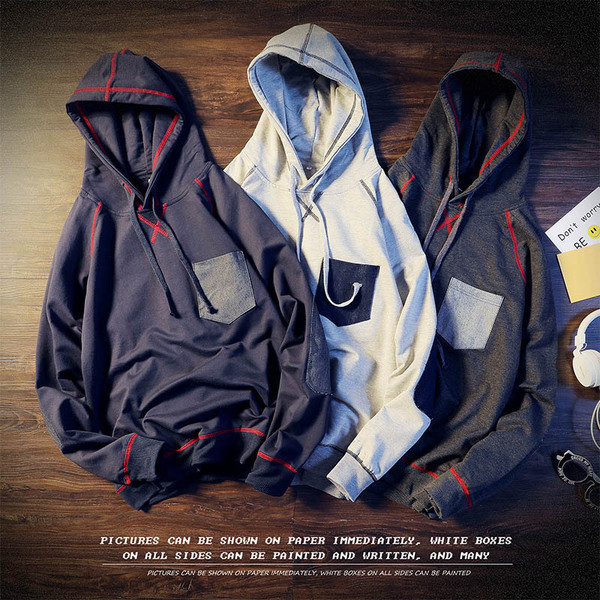 Σπορ-κομψό ανδρικό αντιανεμικό  φούτερ με κουκούλα, διακοσμητική τσέπη και κορδόνια