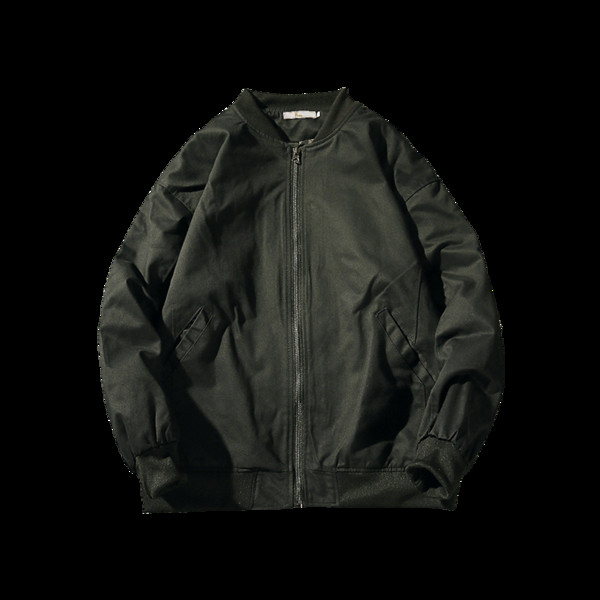 Мъжко бомбър яке със семпъл цип и надпис на гърба в сив и черен цвят