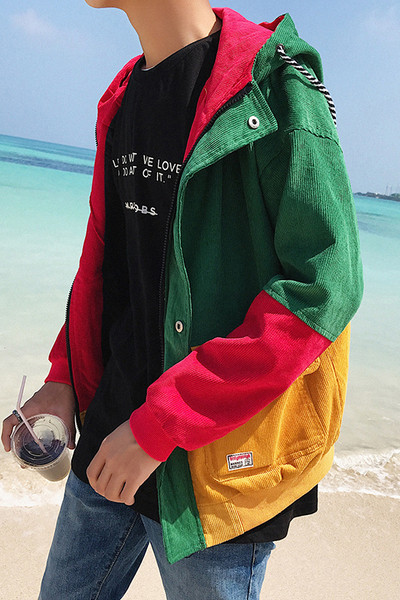 Цветно мъжко яке с качулка в две разцветки