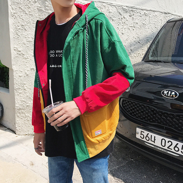 Цветно мъжко яке с качулка в две разцветки