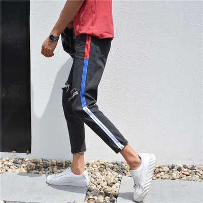 Модерни мъжки дънки с дължина 7/8 и накъсани