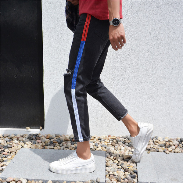 Модерни мъжки дънки с дължина 7/8 и накъсани