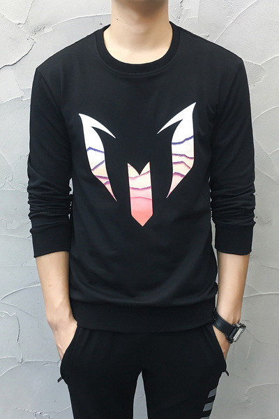 Мъжка ежедневна блуза с интересен принт и О-образна яка