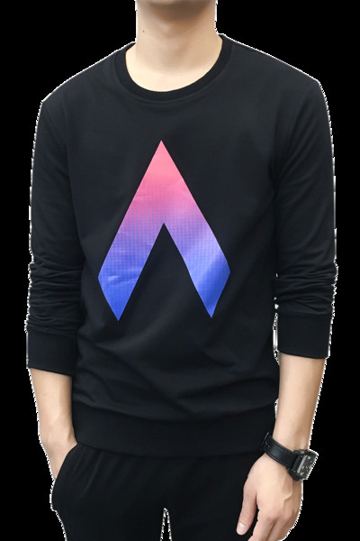 Мъжка ежедневна блуза с цветен принт,О-образна яка и дълъг ръкав