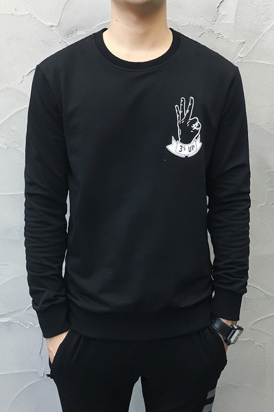 Ежедневна мъжка спортно-елегантна блуза с дълъг ръкав и О-образна яка и семпла апликация