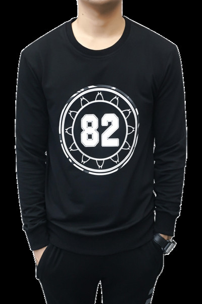 Мъжка ежедневна спортна блуза с апликация , О-образна яка и дълъг ръкав