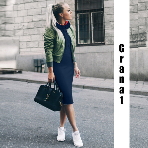 Спортна дълга дамска рокля в тъмносин и сив цвят