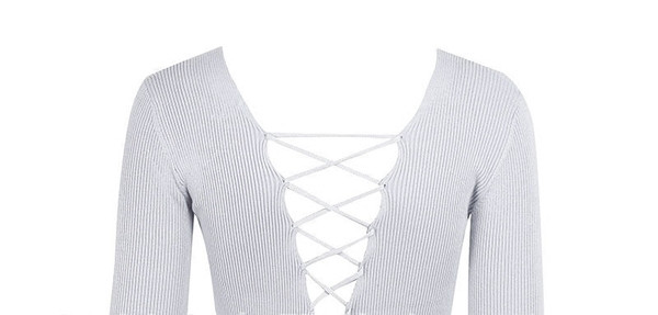 Дамска рипсена блуза с ефектен гръб с връзки