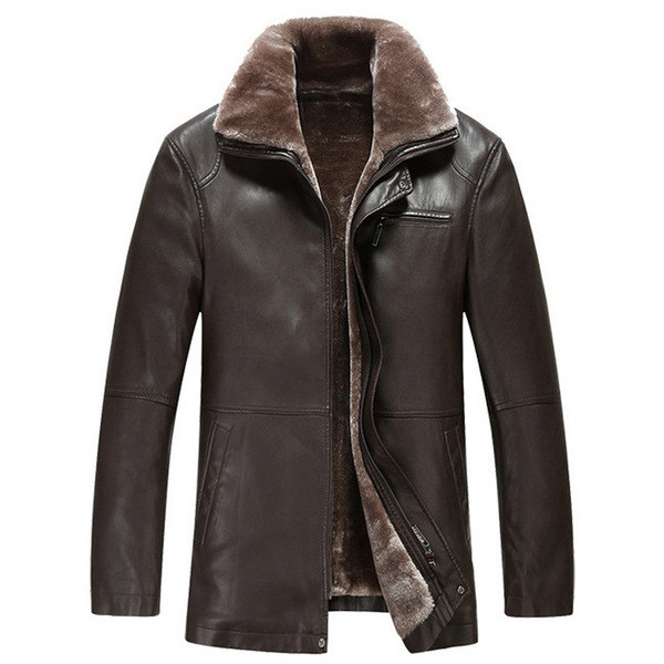 Стилно мъжко палто от еко кожа с много топла кашмирена подплата