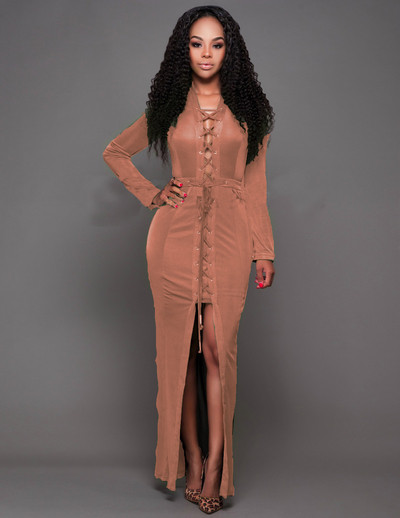 Ефектна дълга дамска рокля в два цвята