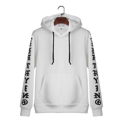 Актуален мъжки суичер с качулка, висящи връзки и надписи по ръкавите, 4 цвята