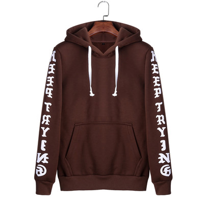 Актуален мъжки суичер с качулка, висящи връзки и надписи по ръкавите, 4 цвята