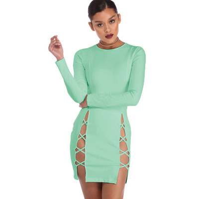 Стилна дамска рокля с ефектни връзки в няколко цвята