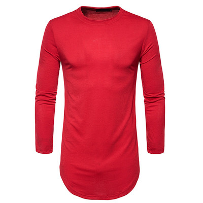 Модерна мъжка long блуза с дълъг ръкав,О-образна яка и ципове от двете страни