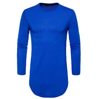 Модерна мъжка long блуза с дълъг ръкав,О-образна яка и ципове от двете страни