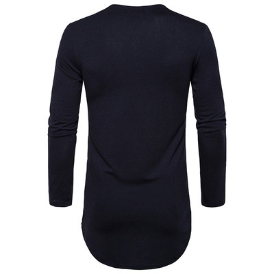 Модерна мъжка long блуза с дълъг ръкав,О-образна яка и ципове от двете страни