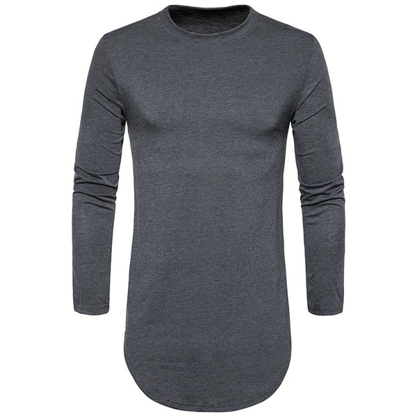 Модерна мъжка long блуза с дълъг ръкав,О-образна яка и ципове от двете страни