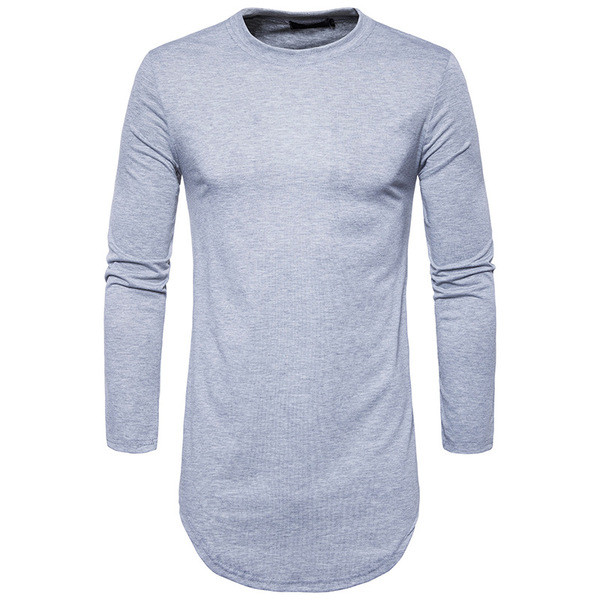 Модерна мъжка long блуза с дълъг ръкав,О-образна яка и ципове от двете страни