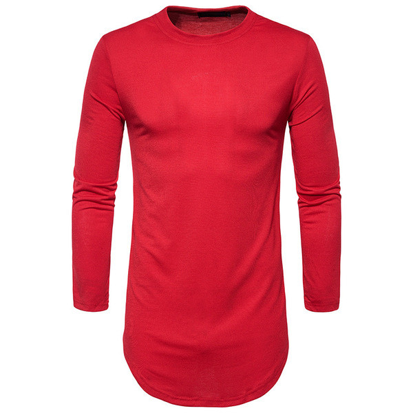 Модерна мъжка long блуза с дълъг ръкав,О-образна яка и ципове от двете страни