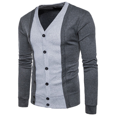 Мъжка ежедневна жилетка с V-образна яка , копчета и преливащи цветни десени