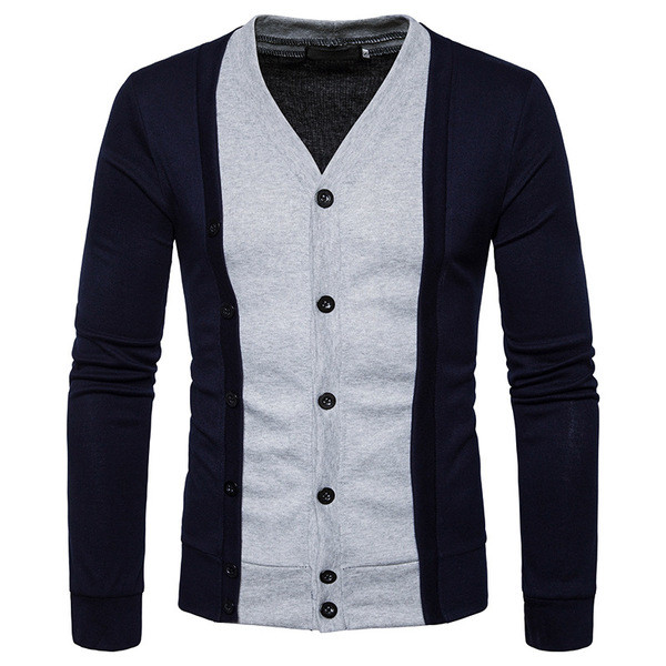 Мъжка ежедневна жилетка с V-образна яка , копчета и преливащи цветни десени