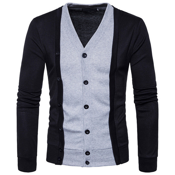 Мъжка ежедневна жилетка с V-образна яка , копчета и преливащи цветни десени