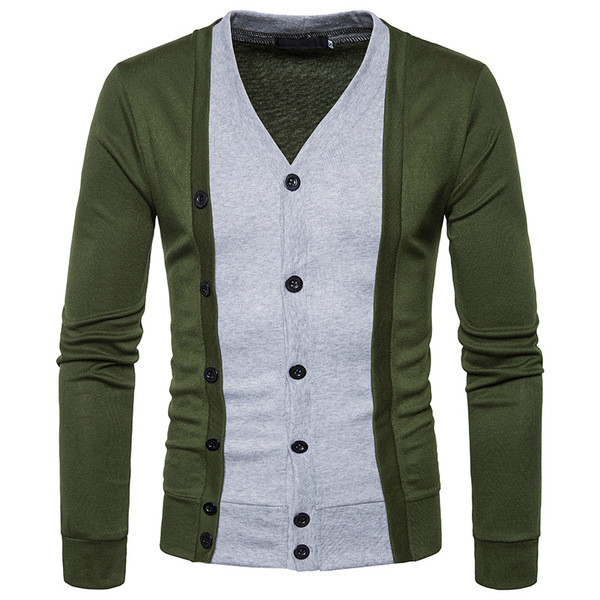 Мъжка ежедневна жилетка с V-образна яка , копчета и преливащи цветни десени