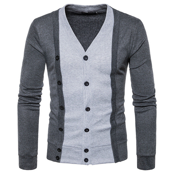 Мъжка ежедневна жилетка с V-образна яка , копчета и преливащи цветни десени