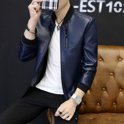 Μαλακό δερμάτινο ανδρικό μπουφάν από δέρμα με κολάρο μπέιζμπολ σε σχήμα O