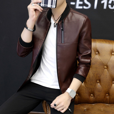 Μαλακό δερμάτινο ανδρικό μπουφάν από δέρμα με κολάρο μπέιζμπολ σε σχήμα O