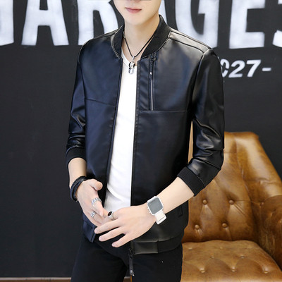 Μαλακό δερμάτινο ανδρικό μπουφάν από δέρμα με κολάρο μπέιζμπολ σε σχήμα O