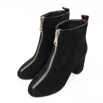 Κομψές μπότες γυναικέιες  με μπροστινό φερμουάρ και τακούνι