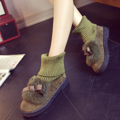 Μοντέρνες γυναικείες ζεστές μπότες με γούνα και κορδέλα