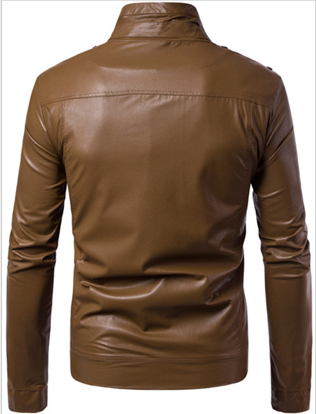 Ανδρικό μπουφάν από τεχνητό δέρμα με ημικυκλικό O-κολάρο