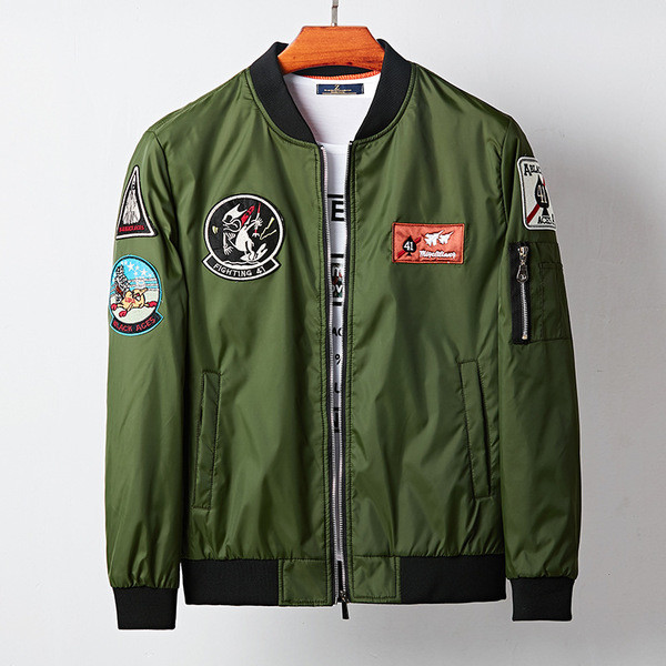 Актуално и модерно мъжко яке тип бомбер с О-образна яка, нашивки и кръпки - 3 цвята