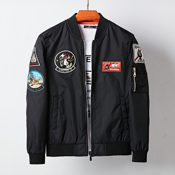 Актуално и модерно мъжко яке тип бомбер с О-образна яка, нашивки и кръпки - 3 цвята