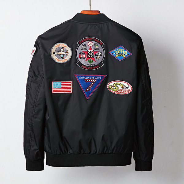 Актуално и модерно мъжко яке тип бомбер с О-образна яка, нашивки и кръпки - 3 цвята