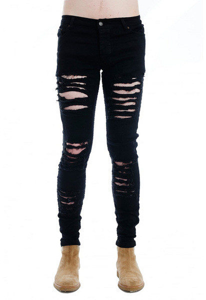Super Skinny  ανδρικά τζιν με σκιζμένα μοτίβα σε μαύρο και άσπρο χρώμα